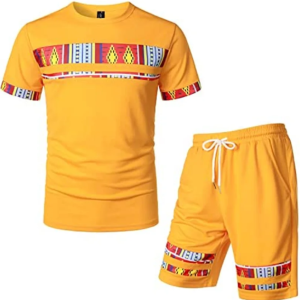 Men's Printed Colorblock T-Shirt and Shorts Set 010