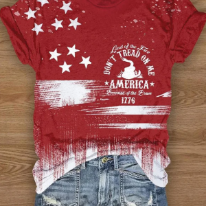 Women's Independence Day American Flag Print Crew Neck T-Shirt