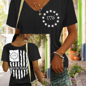 Women's Independence Day We The People1776 America Flag V-Neck Tee