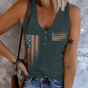 Women's Casual Button Collar Printed Tank Top