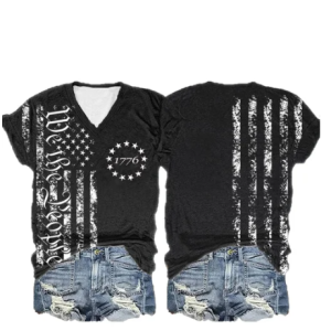 Women's Independence Day We The People 1776 Flag Print V-Neck T-Shirt
