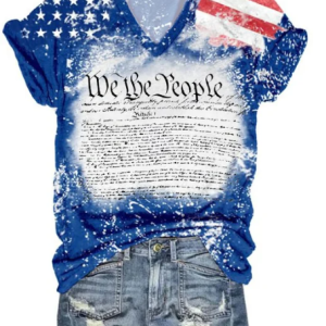 Women's Independence Day We The People 1776 Flag Print V-Neck