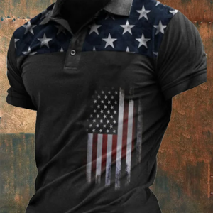 Men's Casual Flag Print Polo Shirt