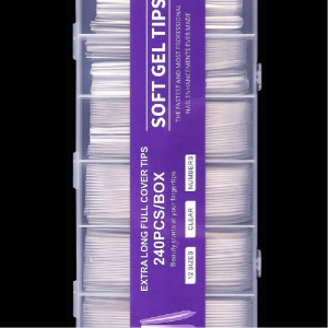 Get Glamorous with 240pcs Super Long XXXL Coffin Transparent French Half Cover False Nail Extension Clear Tips For Women And Girls