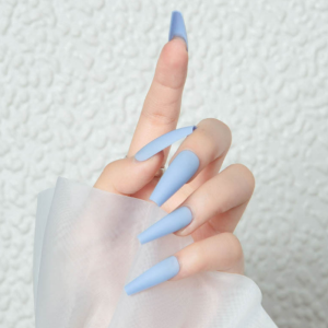 Blue Nail Long Square Blue Matte Finish Acrylic Nail