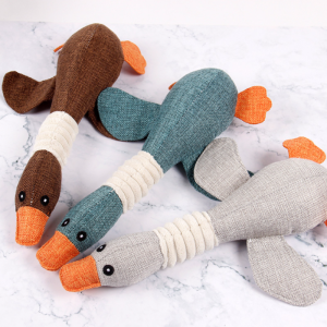 Bite resistant vocal teething plush cat and dog toys burlap geese
