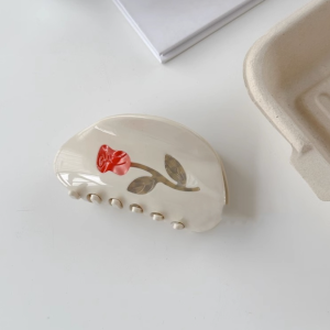 Superior design sense heavy cream rose temperament shark clip patchwork design back of the head plate hair grab clip female