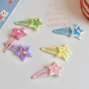 Sweet cool dopamine colorful stars clip ins sweet sister y2k pentagram side hair card hundred with sweet headdress female