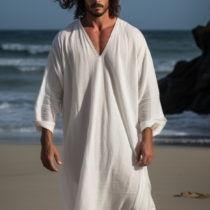 White Men Linen  Solid Long Caftan