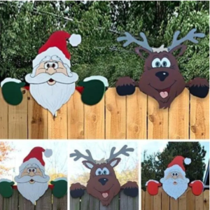 Santa Claus Christmas Fence Peeker Holiday Outdoor Decoration