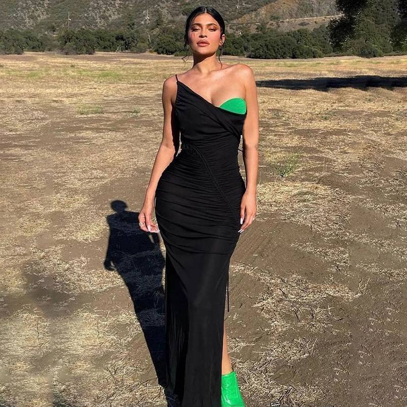 Dress set Fashion patchwork mesh strap wrap hip skirt