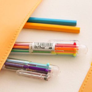 Korean creative cute cartoon multi-color ballpoint pen multi-functional pressing colorful personalized oil pen stationery 6 colors pen