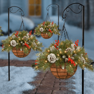Pre-lit Artificial Christmas Hanging Basket Light