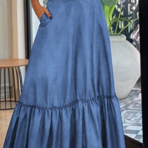 Fashion Plain High Waist Big Swing Loose Maxi Pleated Skirt