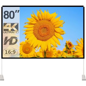 80" 4K Portable Projector Screen Outdoor: Stand, Anti-Crease, Foldable