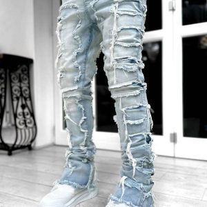 Street Chic Stretch Patch Denim Straight Leg Pants