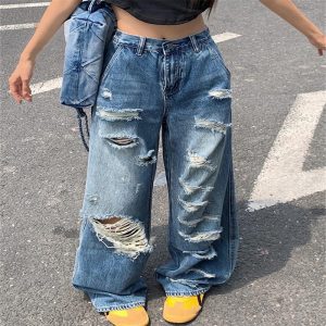 Vintage Blue Ripped Boyfriend Jeans