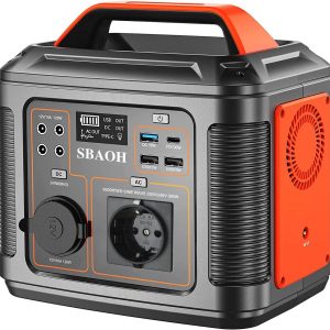 Portable power station 300W, SBAOH 296Wh generator quick charge 230V AC sockets/DC ports and LED flashlight, mobile power generator for travel/camping