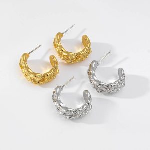 Lava earrings Vintage Metal pleated delicate 925 silver stud earrings