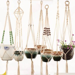Flower pot netting gardening greenery creative models of cotton rope flower pot hanging basket hand-woven cotton rope hanging flower pot netting