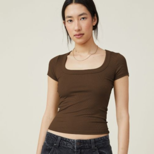 Amazon Europe and the United States Y2K Summer Navel Short Women's Fit Square Neck Short Sleeve T-Shirt Thread Knit Top