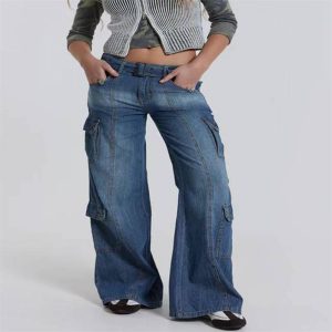 Women's street hip-hop style low-waisted workwear denim pants