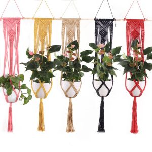 Colourful cotton rope netting gardening green flower pots twine hanging netting flower pots hanging basket netting