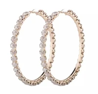 New Trendy Rihanna Style Big Large Gold Plated Diamond Hoop Earrings