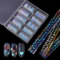 Salon  Nail Foil Transfer Paper Colorful Laser Flame Pattern  Flower  English Letter Series Set Holographic Nail Sticker