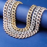 2019 iced out diamond baguette cuban link silver rose gold prong cuban