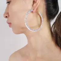 HANSIDON Simple Big Circular Rhinestone Earrings Round Statement Luxury Hoop Earrings Handmade Fashion Wedding Party Jewelry