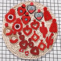 Dvacaman Za Red Beads Dangle Earrings For Women Handmade Beaded Heart Statement Hanging Earrings Acrylic Cactus Drop Jewelry