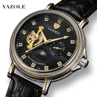 379 Yazole Top Brand Fashion Luxury Man Moon Phase Skeleton Watch Automatic Mechanical Movement