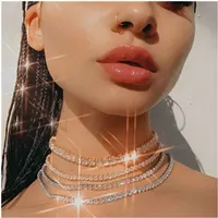 Custom Silver Cubic Zirconia Iced Out Tennis Chain Initial Multilayer Necklace