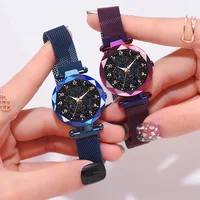 Best Selling Women Mesh Magnet Buckle Starry Sky Watch Casual Luxury Women Geometric Surface Quartz Watches Relogio Feminino