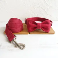 Warm velvet dog collar leash luxury winter pet dog collars leashes set bowtie zinc alloy buckle christmas dog collars leashes