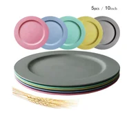 Top quality multi-color wheat straw plastic plates outdoor fruit plates for camping and picnic