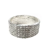 Sample Free Six Rows Crystal Stretch Rhinestone Bracelet for Bridal