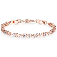 925 Silver Rose Gold  Chain Link Bracelet bangles for Women Ladies Shining Cubic Crystal Jewelry