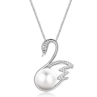 Fine jewelry 100% 925 Sterling Silver S925 Silver Necklace Pendant fashion pearl Swan Necklace