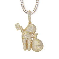 Large Size High Quality Brass CZ stones Cartoon Men Money Bag Necklace Hip hop pendant Jewelry Bling Bling Iced Out Rock New