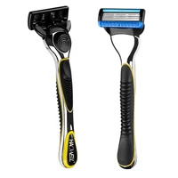 HW-B502DR new design of five 5 blade system mens razor with metal handle shaving razor easy replace the cartridge