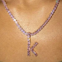 baby pink diamond necklace tennis letter initial chain