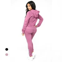 Crisscross Side blank ladies pink tracksuit streetwear wholesale