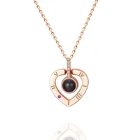 D2021 Women Jewelry Accessories Silver 100 languages I Love You Crystal Romantic Love Memory Chip Heart Shaped Pendant Necklace