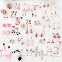 Cute Heart Pink Series Earrings Flower Heart Fur Ball For Women Girls