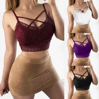 Women's Crochet Crop Top Camisole Lace Vest Spaghetti Strap Halter Bralette Vest Tops