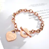 Hot 3 colors rose gold silver gold o  heart shape chain toggle bracelet