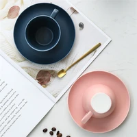 European style pink blue matte glaze cheap ceramic latte coffee cup saucer for hotel