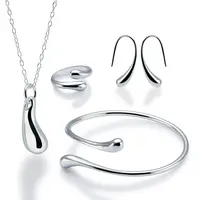 Fashion jewelry factory 925 silver plated necklace ring bangle earring fresh water drop jewelry set for women girl